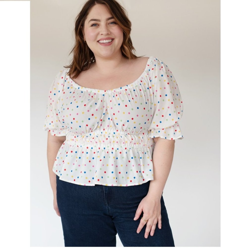 Eloquii Rainbow Retro Polka Dot Peplum Blouse